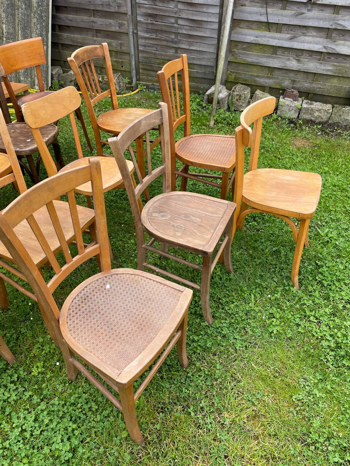 Lot of 16 mismatched bistro chairs