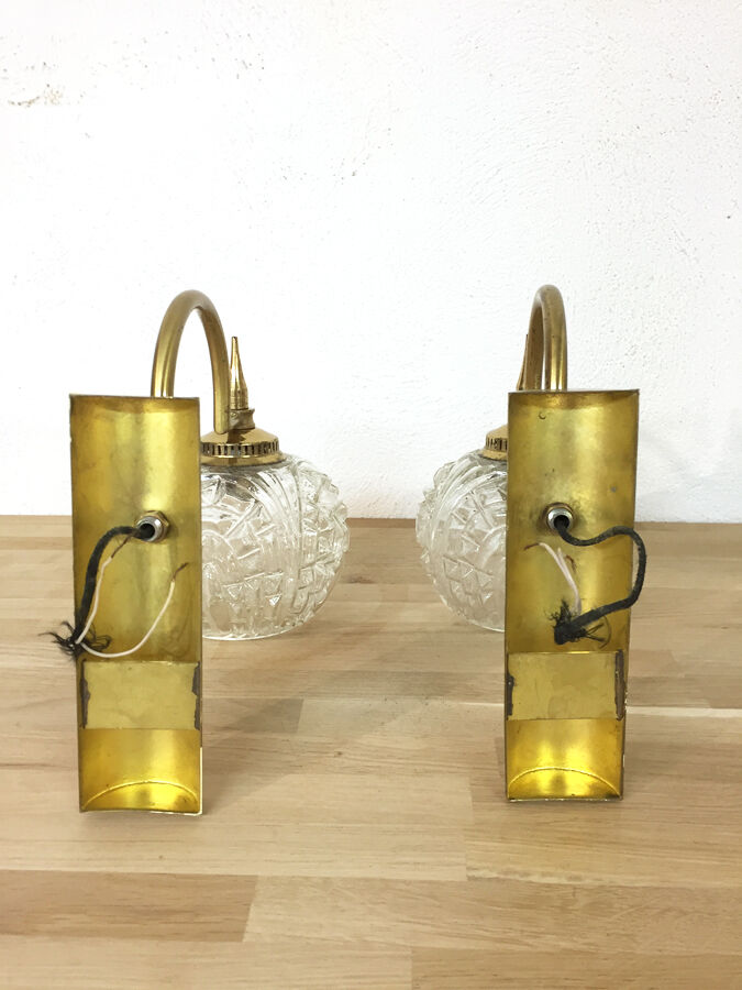 Paire d'appliques laiton doré et verre, 1970