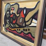 Oil on cardboard by Guy Rougon 1970