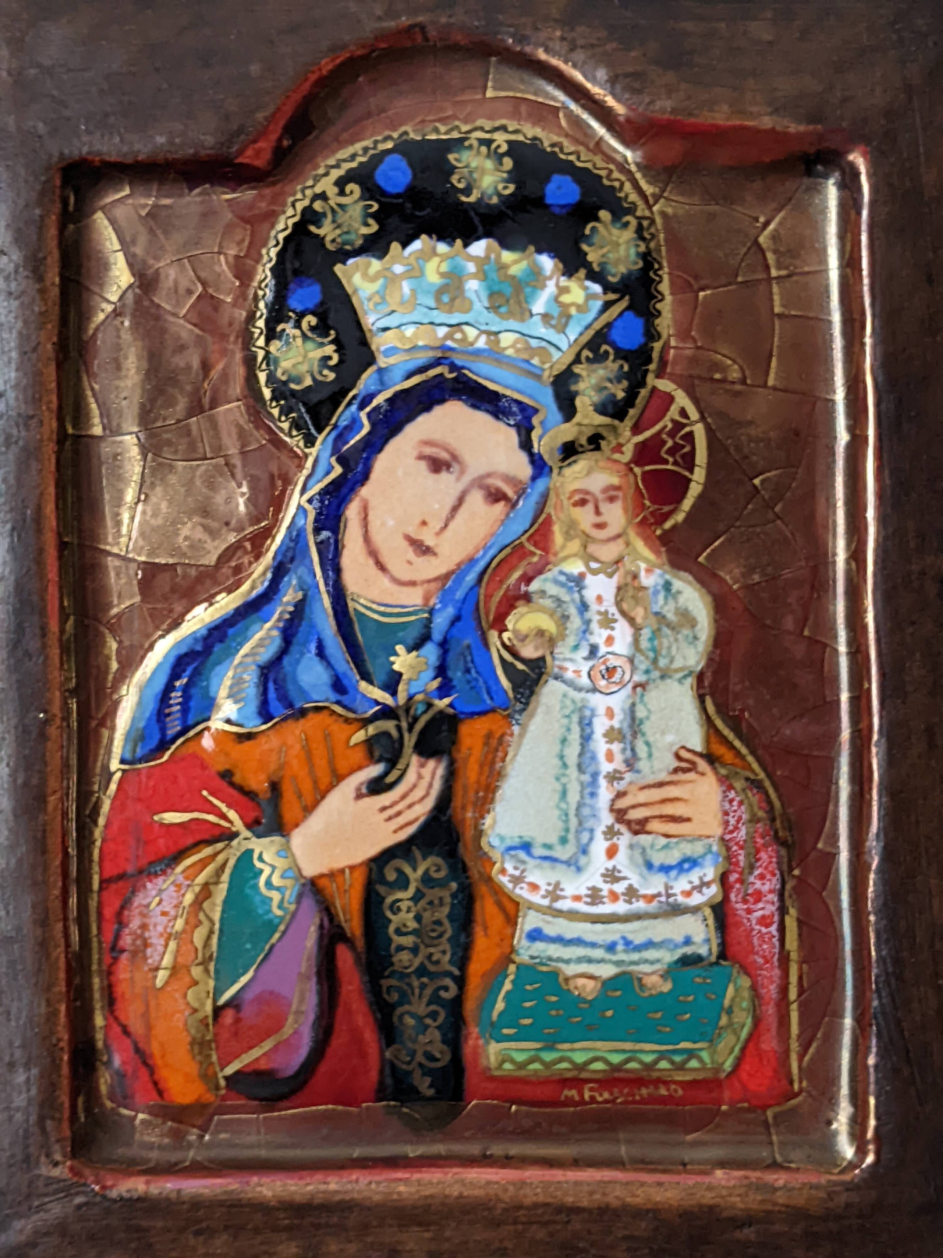 Glazed ceramic plaque of the Virgin and Child