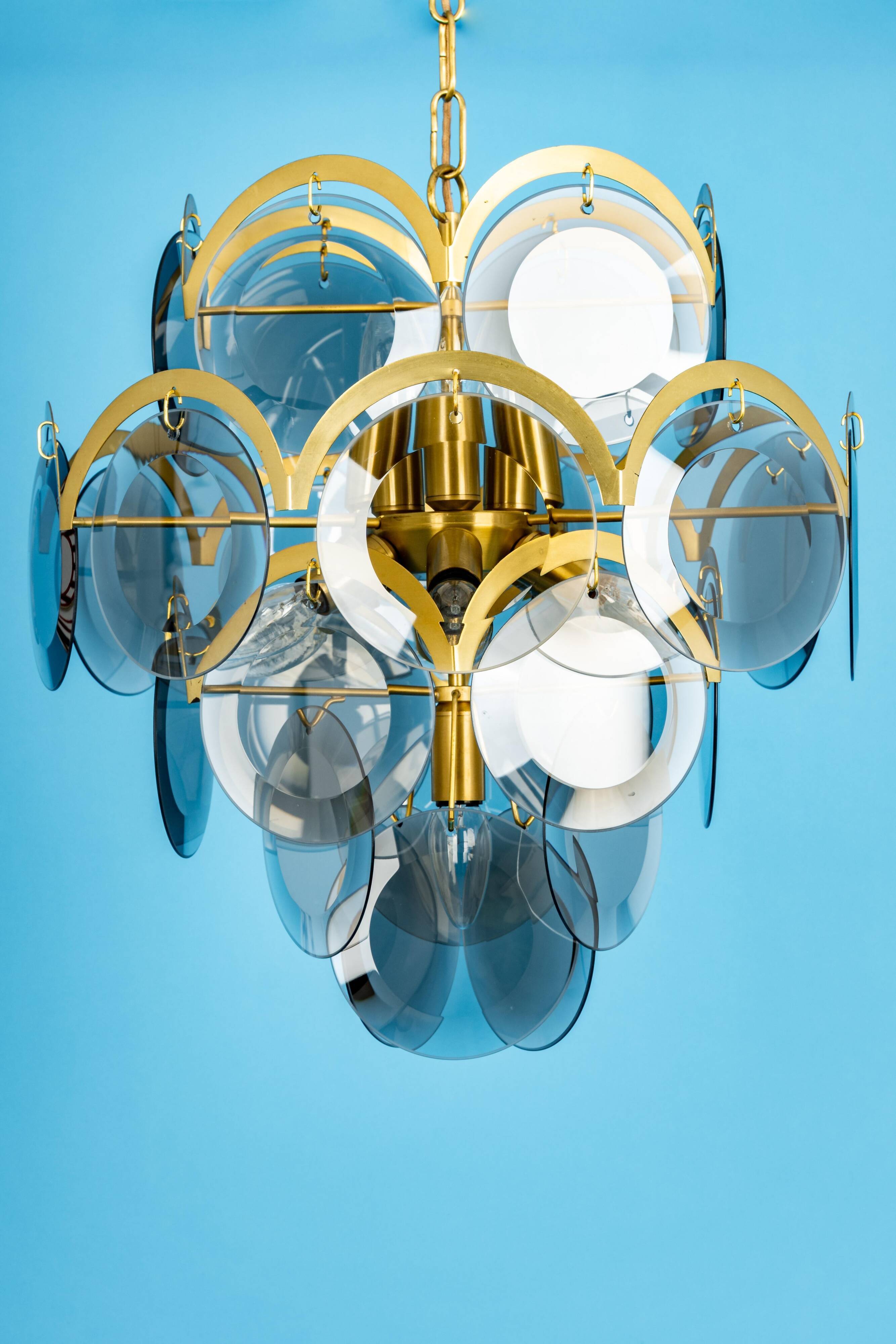 Vistosi Disc Chandelier in Smoked Glass, Italy, 1960s