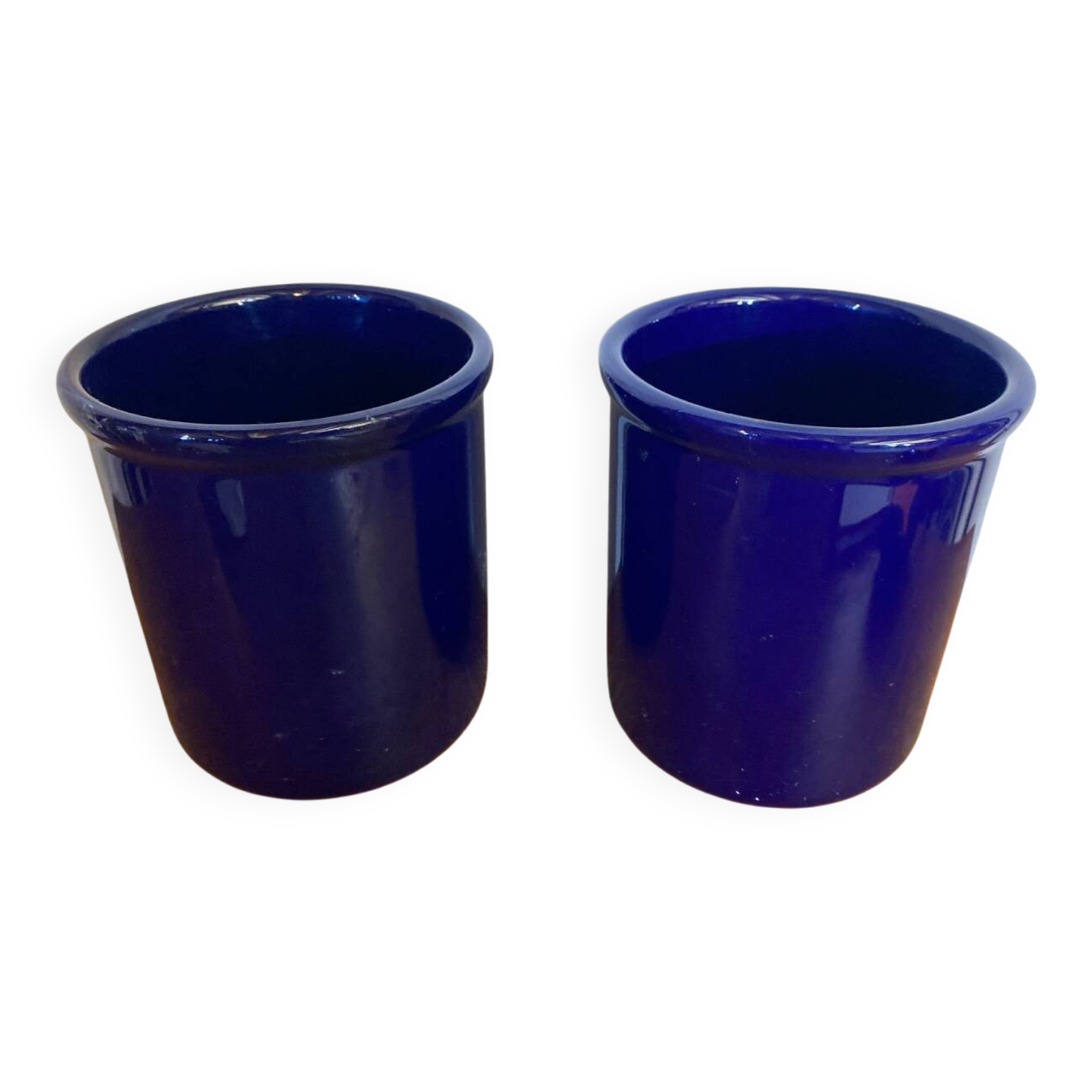 Pair of emile henry blue ceramic coolers vintage tableware