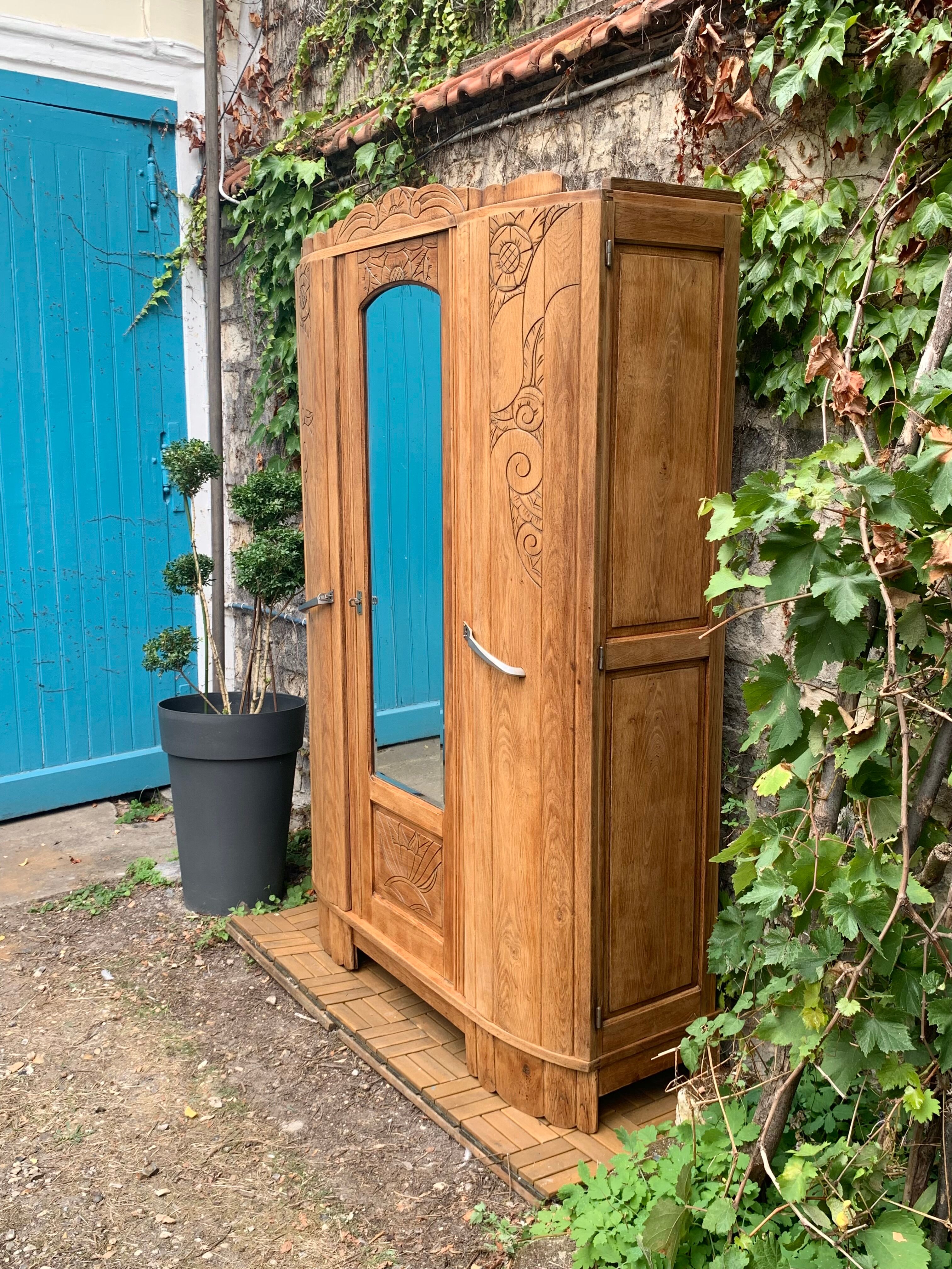 Parisian art deco wardrobe solid raw oak 1930
