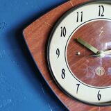 Vintage formica clock asymmetrical silent wall clock "SMI walnut golden lines"