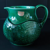 Green pitcher Sarreguemines Digoin vintage 60s slip