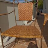 Wicker armchair and wrought iron