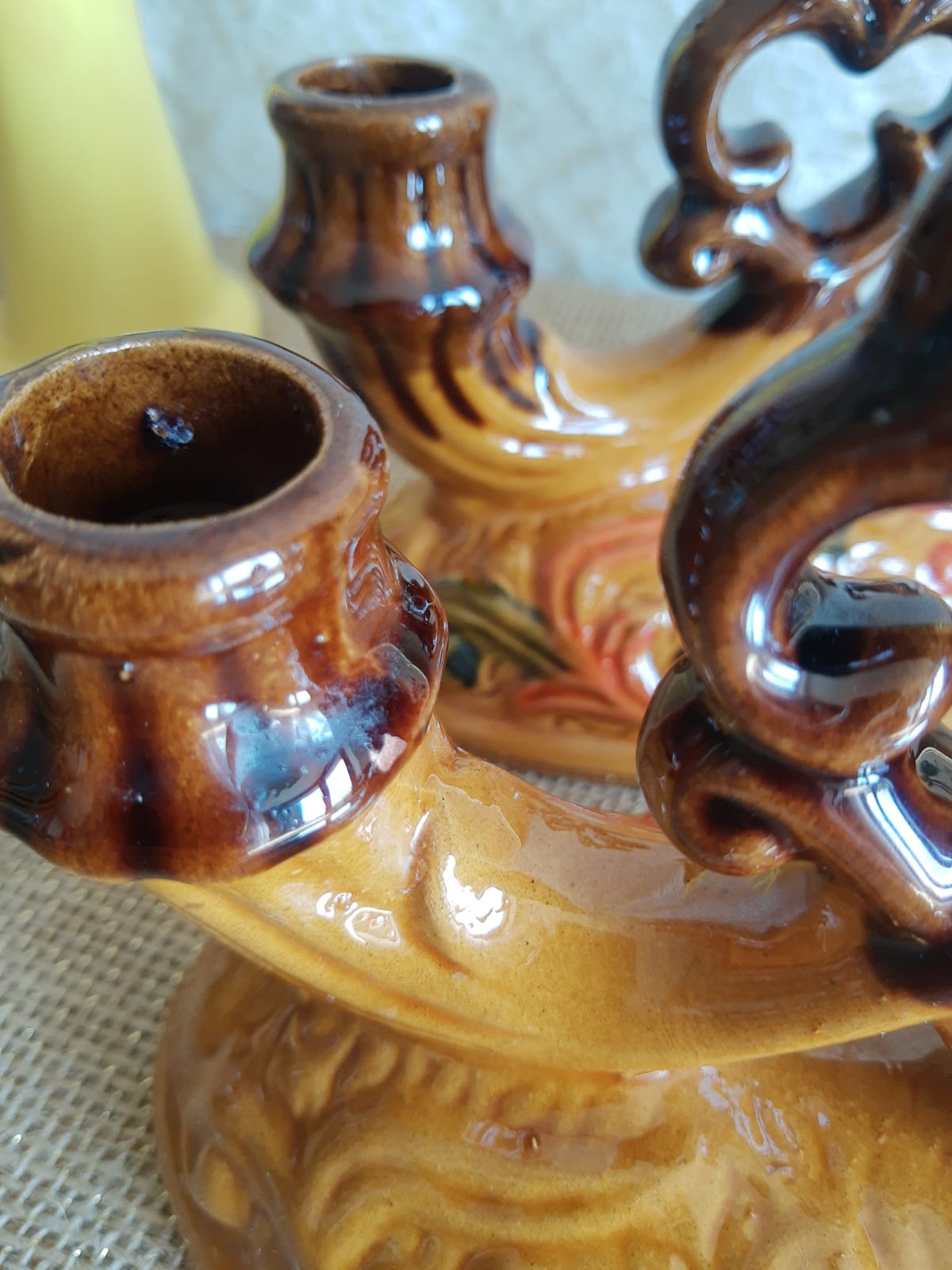 Pair of double barbotine candlesticks - vintage