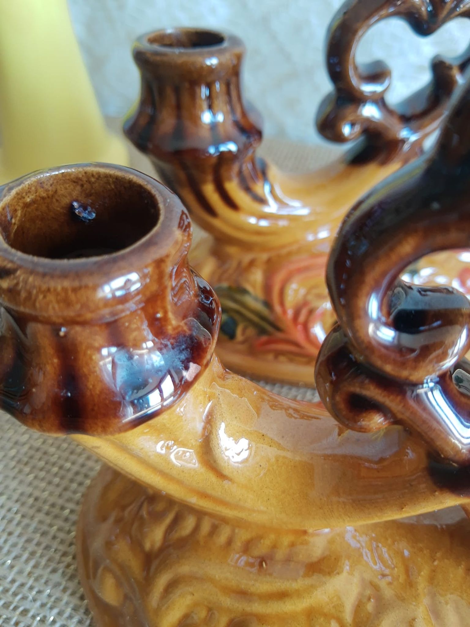 Paire de bougeoirs double barbotine - vintage