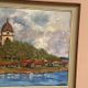 Original Swedish Oil on Panel – “Red Cottages near the Lake” by Unknown Artist 1948 – Vintage & Framed – 63 × 57 cm (24.8" × 22.4")