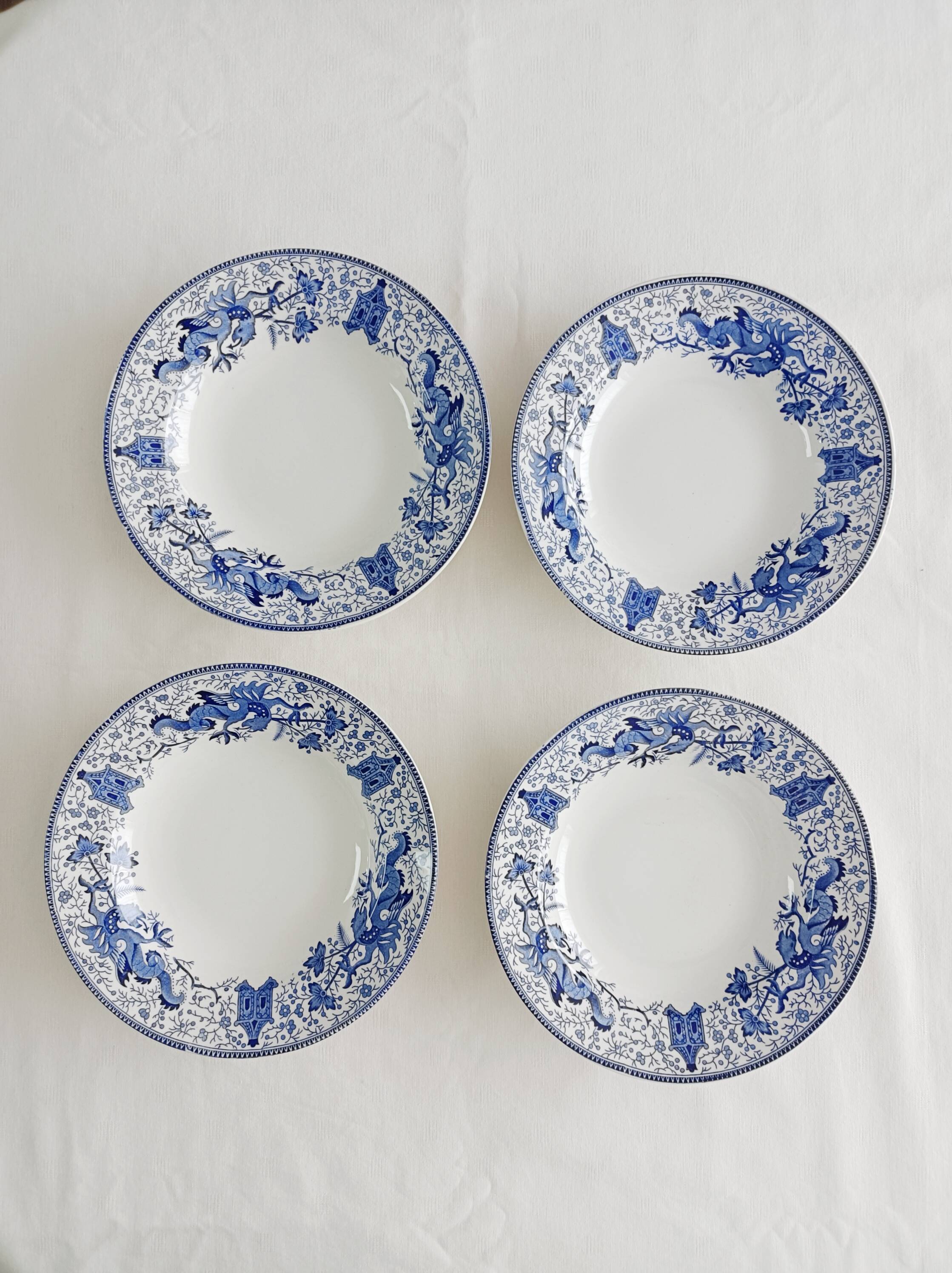Set of 4 Boch la Louvière Dragon deep plates