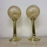 Set of 2 large globe glass table lamps , 1970s
