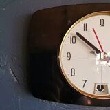 Vintage formica clock rectangular silent wall pendulum "Black transistor flash"