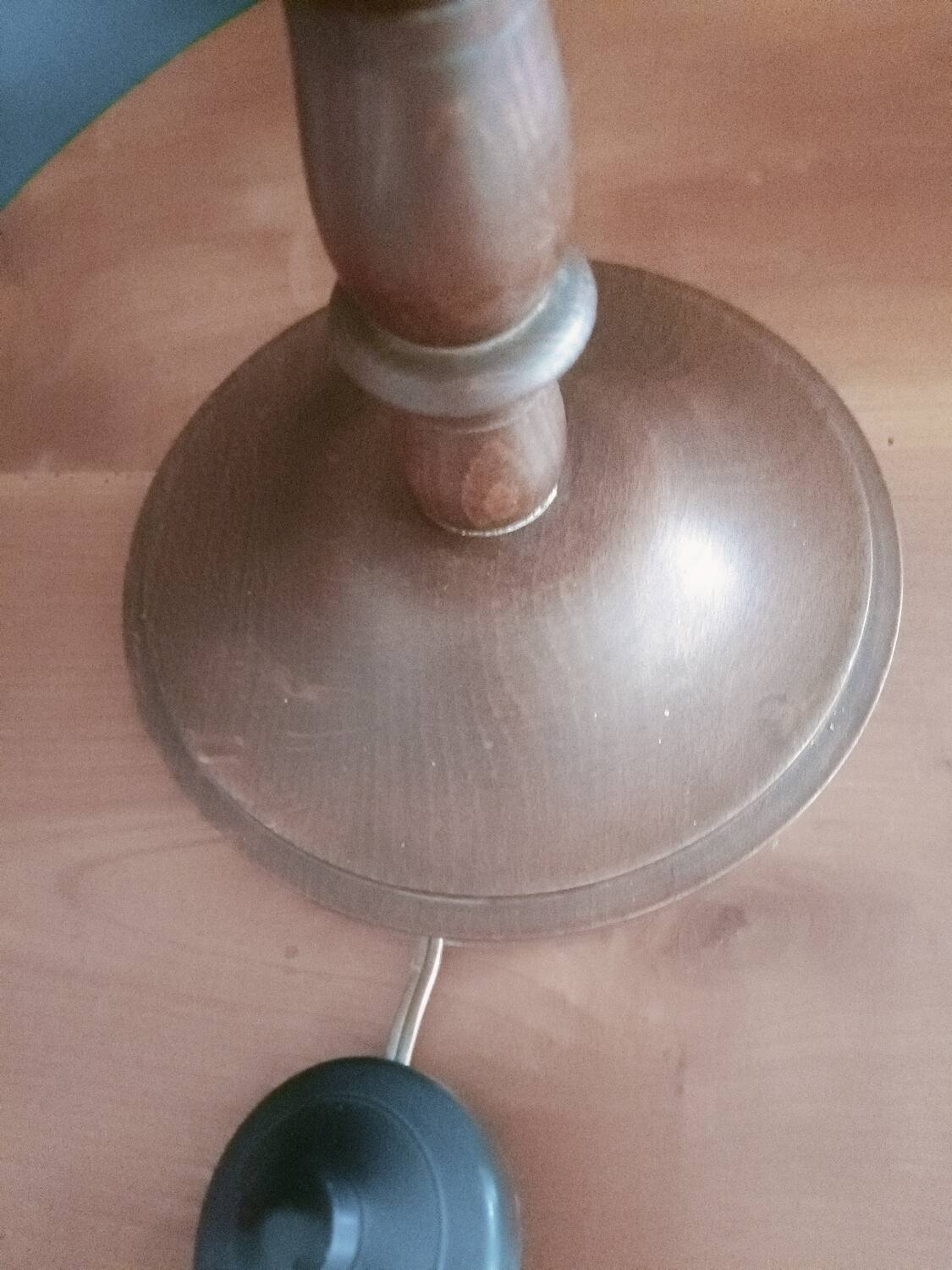 Turned wood lamp and silk lampshade