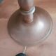 Turned wood lamp and silk lampshade