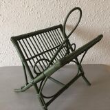 Porte revues vintage en rotin vert camouflage