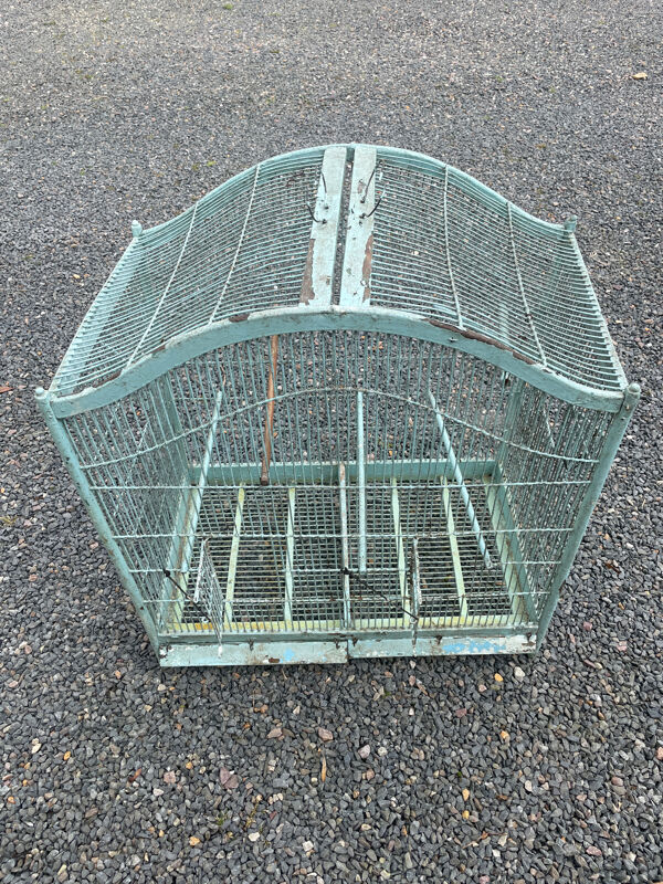 Ancienne cage à oiseaux en bois et métal