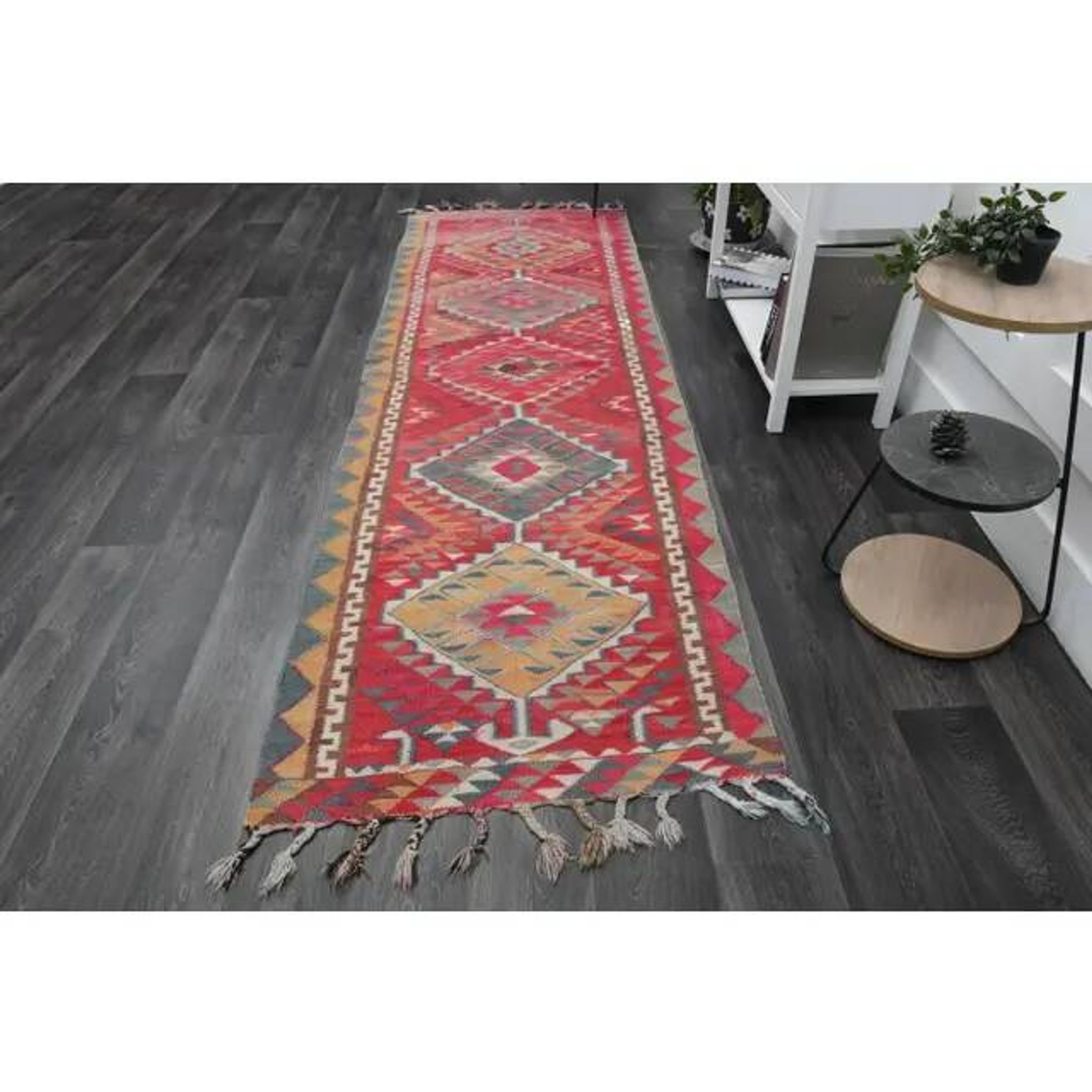 1970s Vintage Turkish Oushak Handmade Wool Cotton Pink Runner Rug 100x322