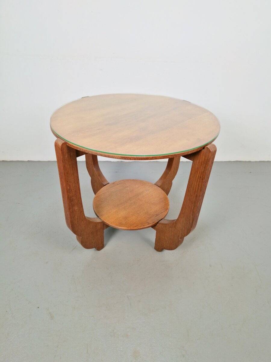 Table d'appoint en chêne rond de style Art Déco, années 1930