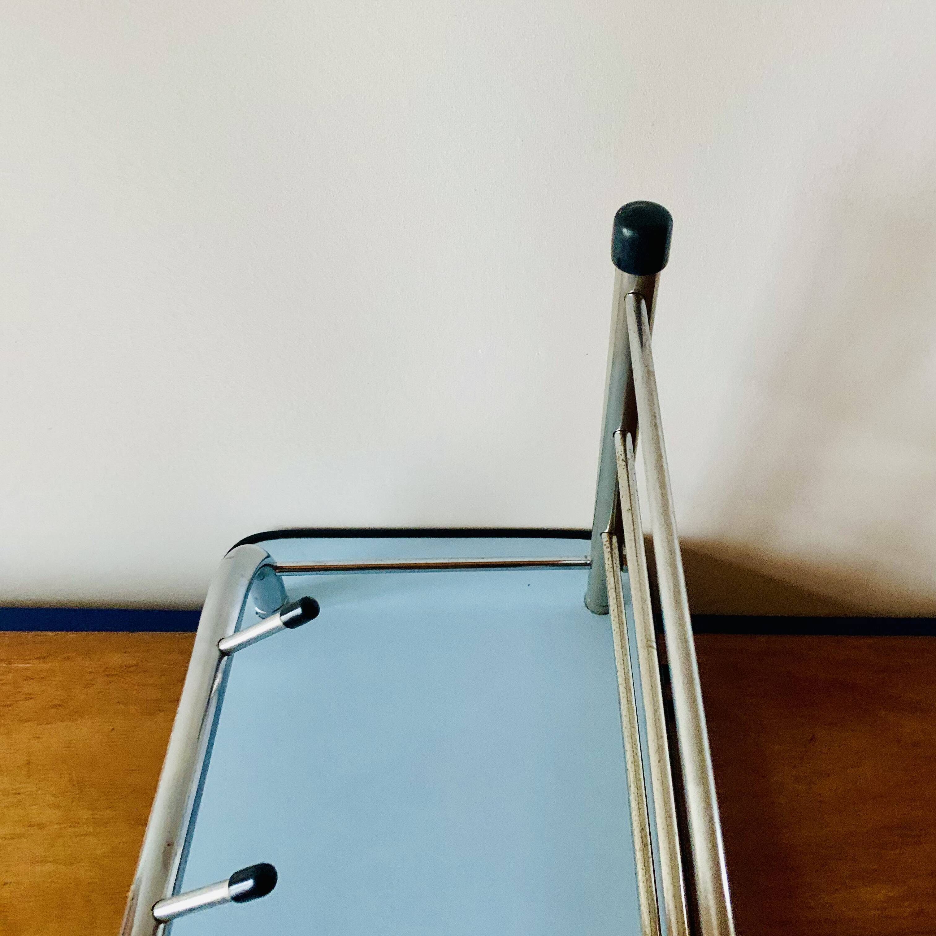 Vintage wall-mounted coat rack in wood and chrome metal with mirror