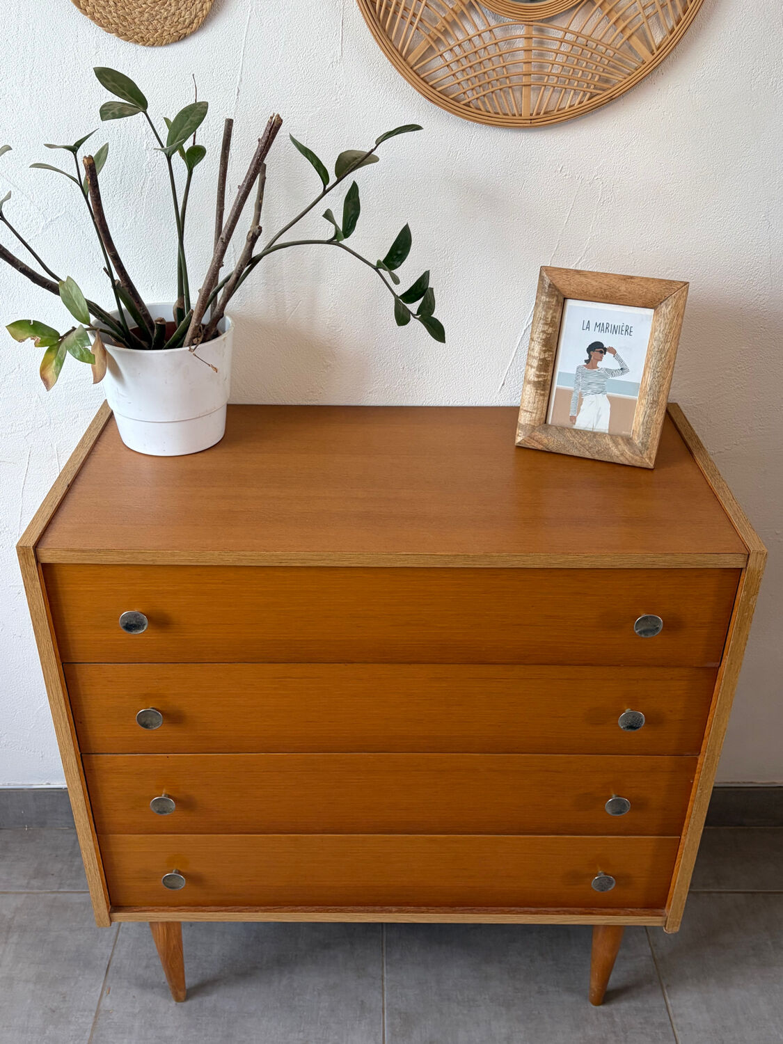 Vintage oak commode from the 1960s.