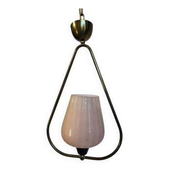 Vintage pendant lamp from the 50s brass & salmon pink opaline