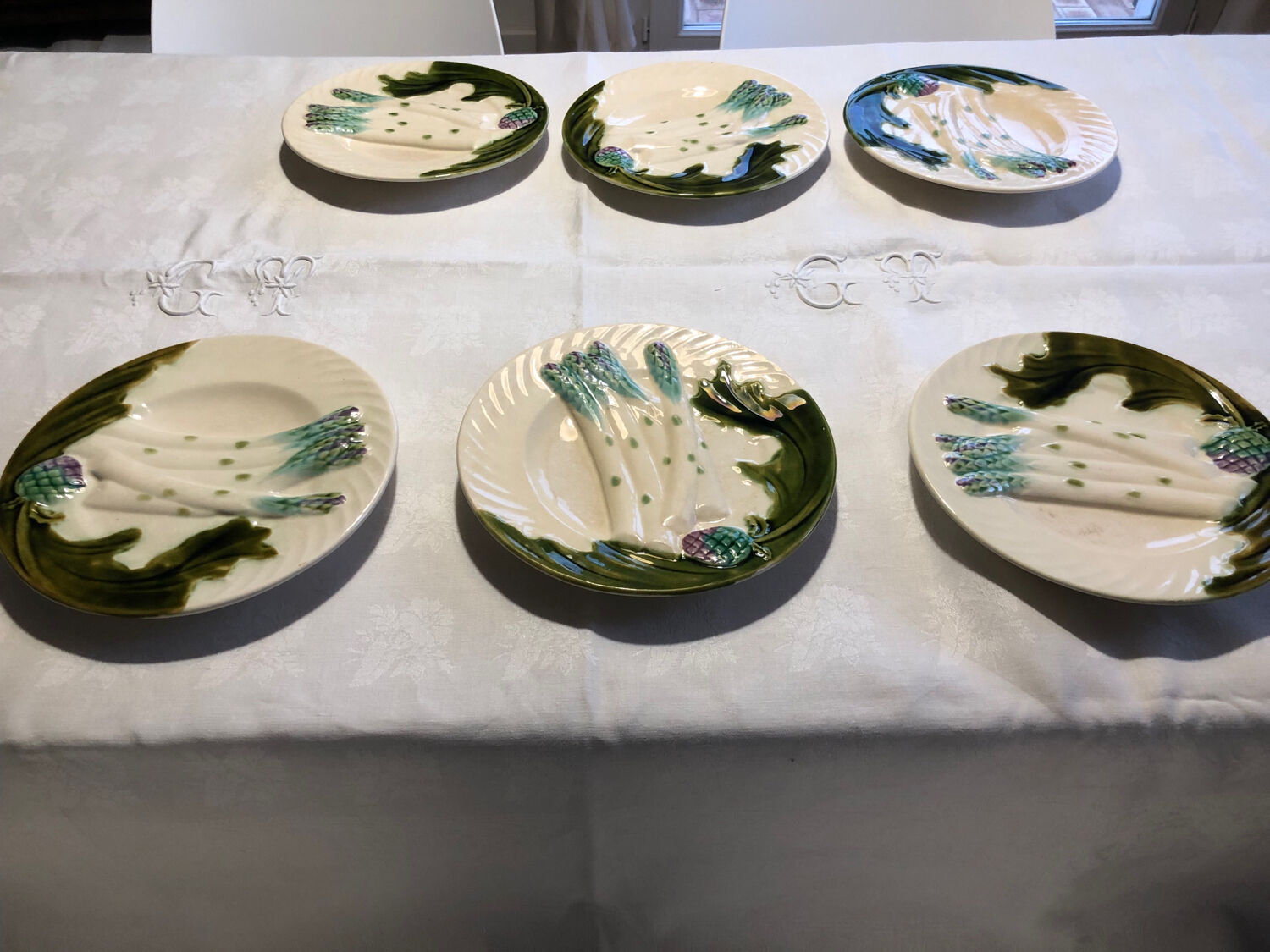 6 old Salins asparagus plates