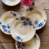 Set of 6 old-fashioned soup plates with blueberry decorations