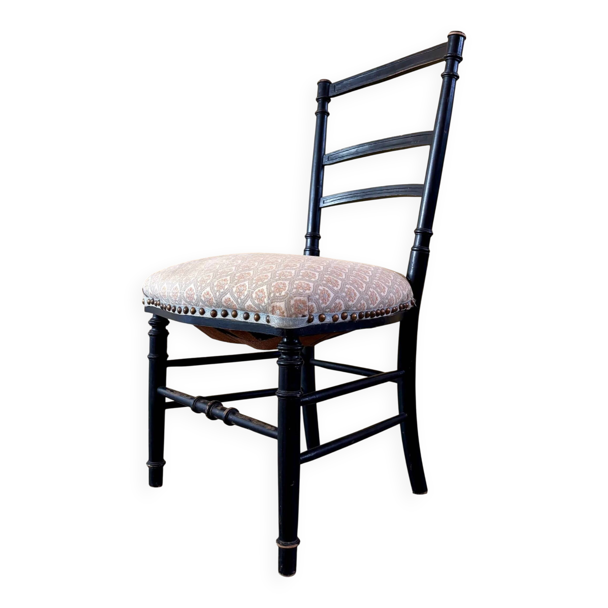 Napoleon III chair in blackened wood and gray cotton