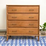 Vintage chest of drawers with compass feet, oak, original patina, 1950s