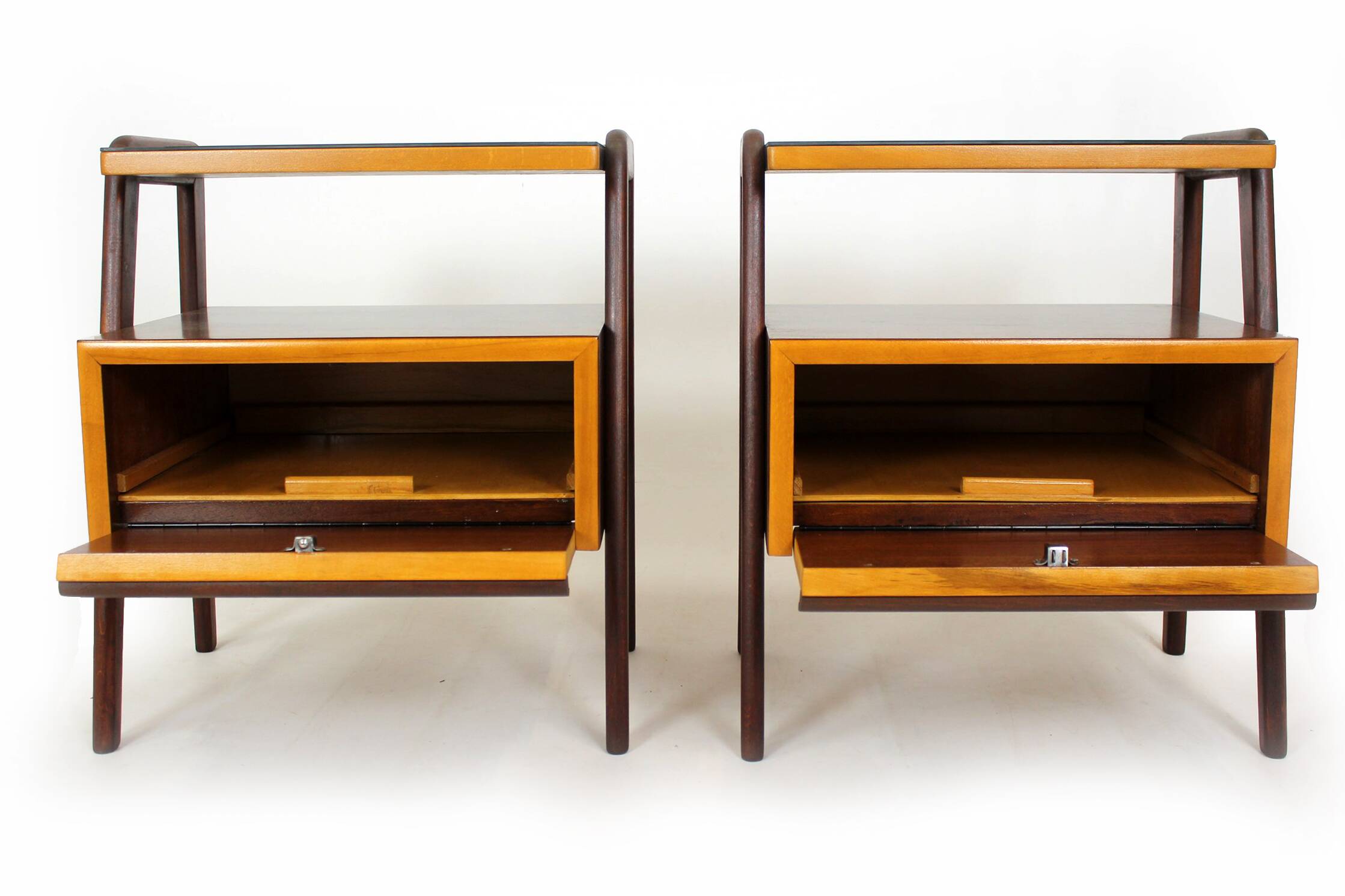 Restored Mid-Century Modern Czech Nightstands and Cabinet, Jitona, 1960s