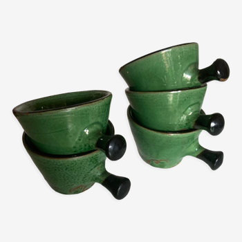 Set of 5 cups in green glazed clay Dieulefit 1960