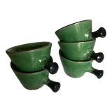 Set of 5 cups in green glazed clay Dieulefit 1960