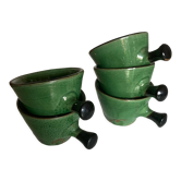 Set of 5 cups in green glazed clay Dieulefit 1960