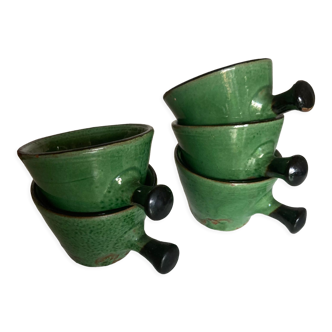 Set of 5 cups in green glazed clay Dieulefit 1960