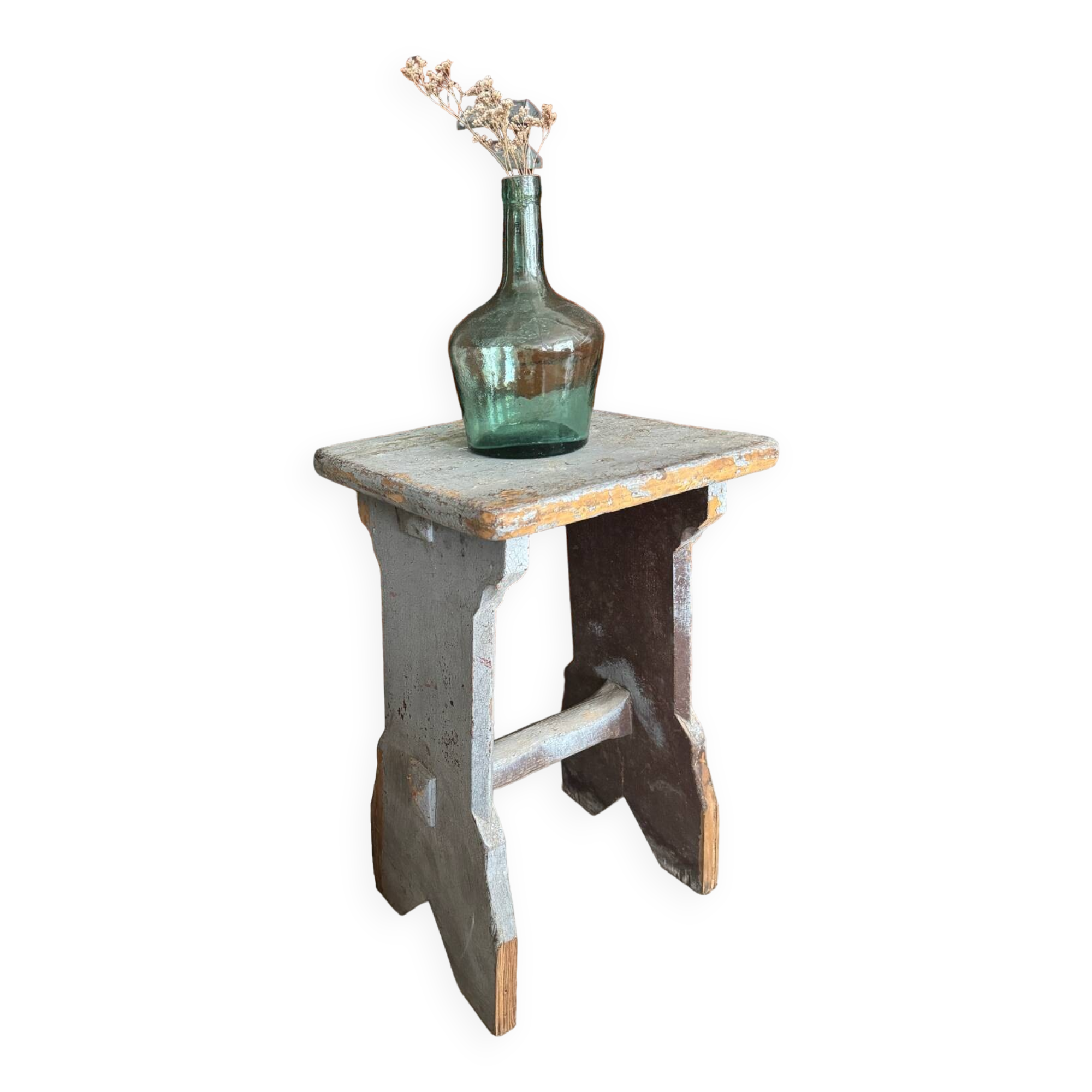 Tabouret en bois bleu vintage