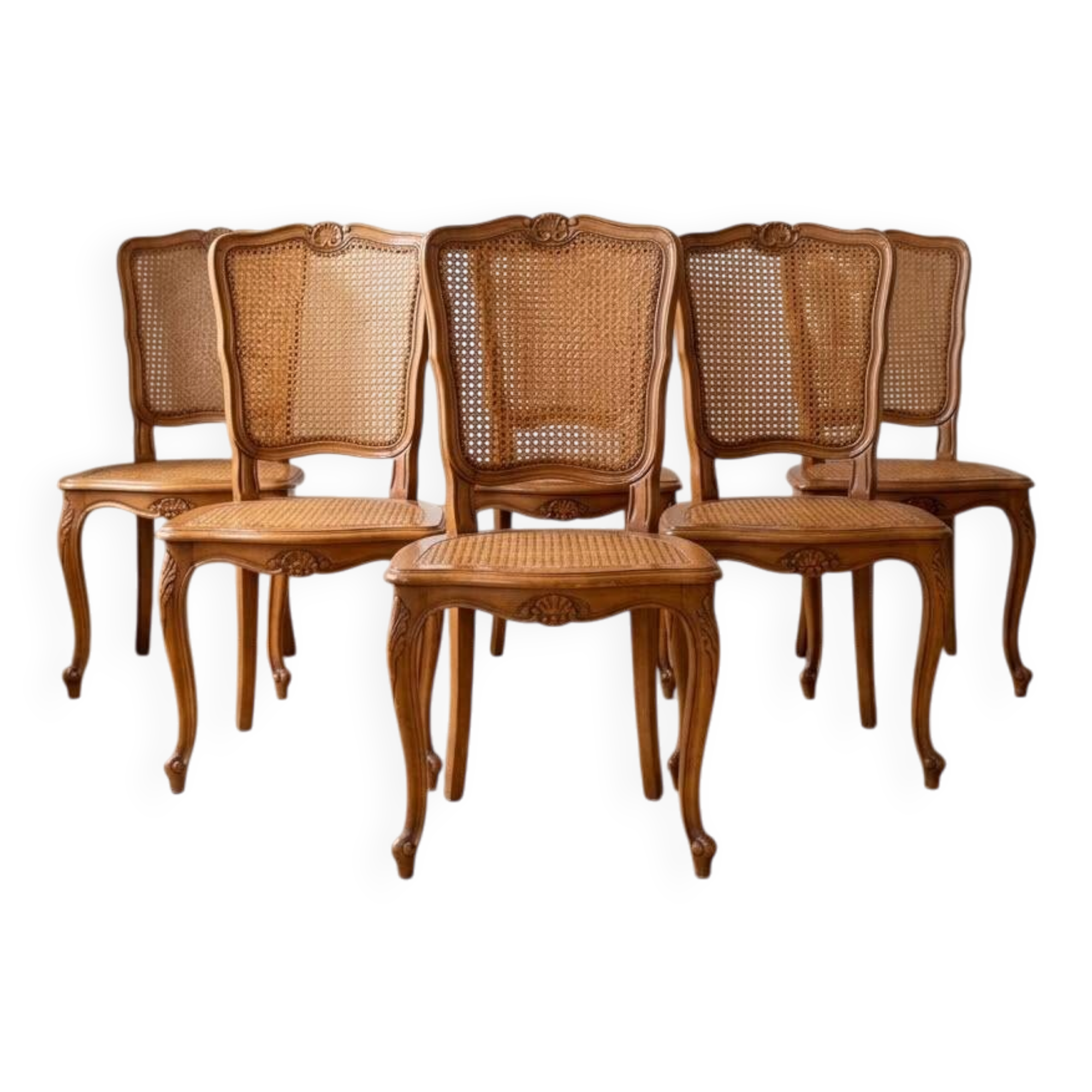 Set of 6 Louis XV chairs in wood and caning.
