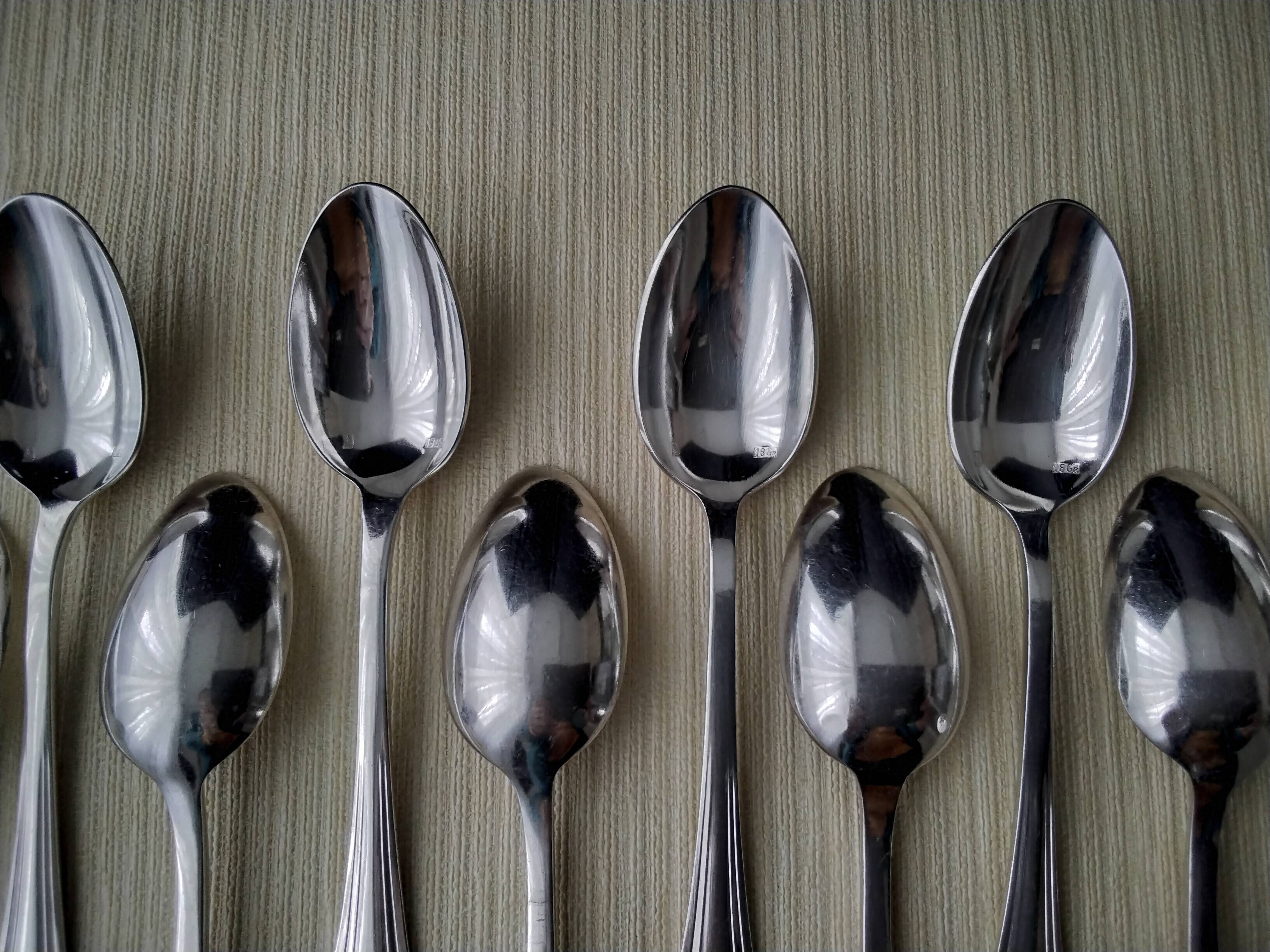 Set of 12 Art Deco Style Silver Metal Coffee Spoons
