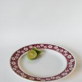 Large round dish saint amand outlines burgundy flowers 1950