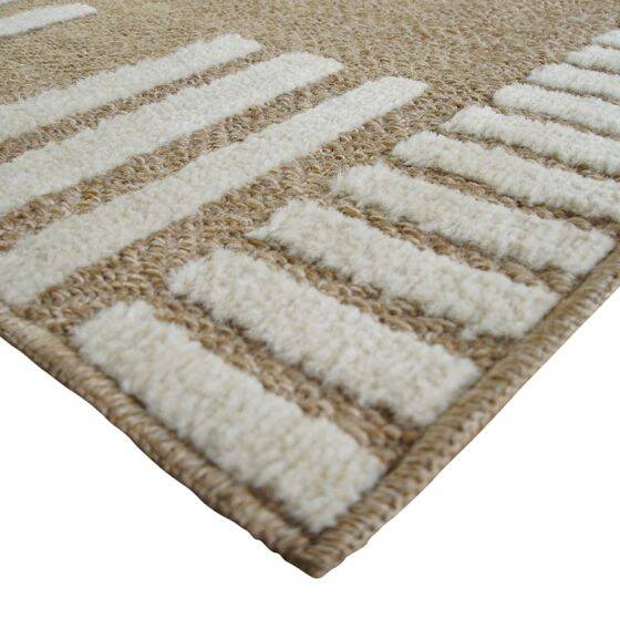 Beige jute rug with white relief 190x290 cm