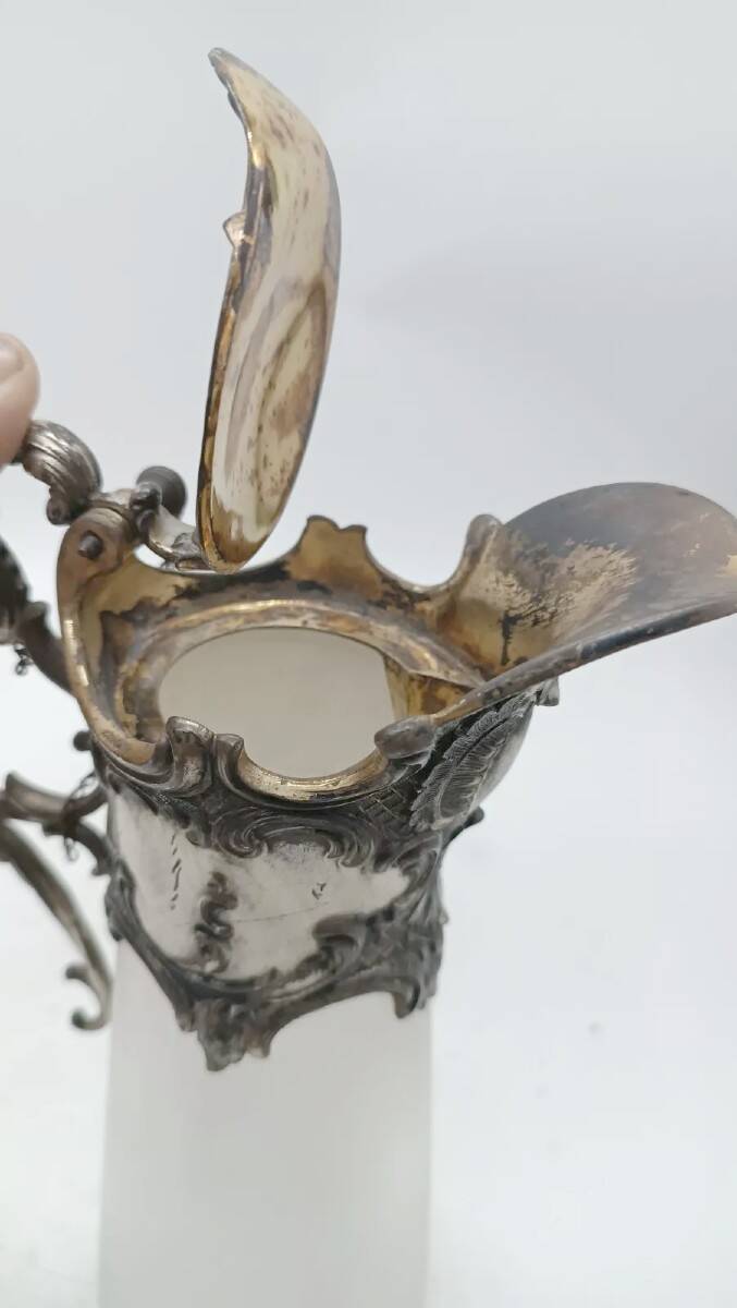 Tray with carafe and 6 glasses, glass and silver-plated metal, Art Nouveau period