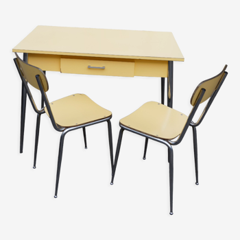 Ensemble table chaises formica jaune italie 60
