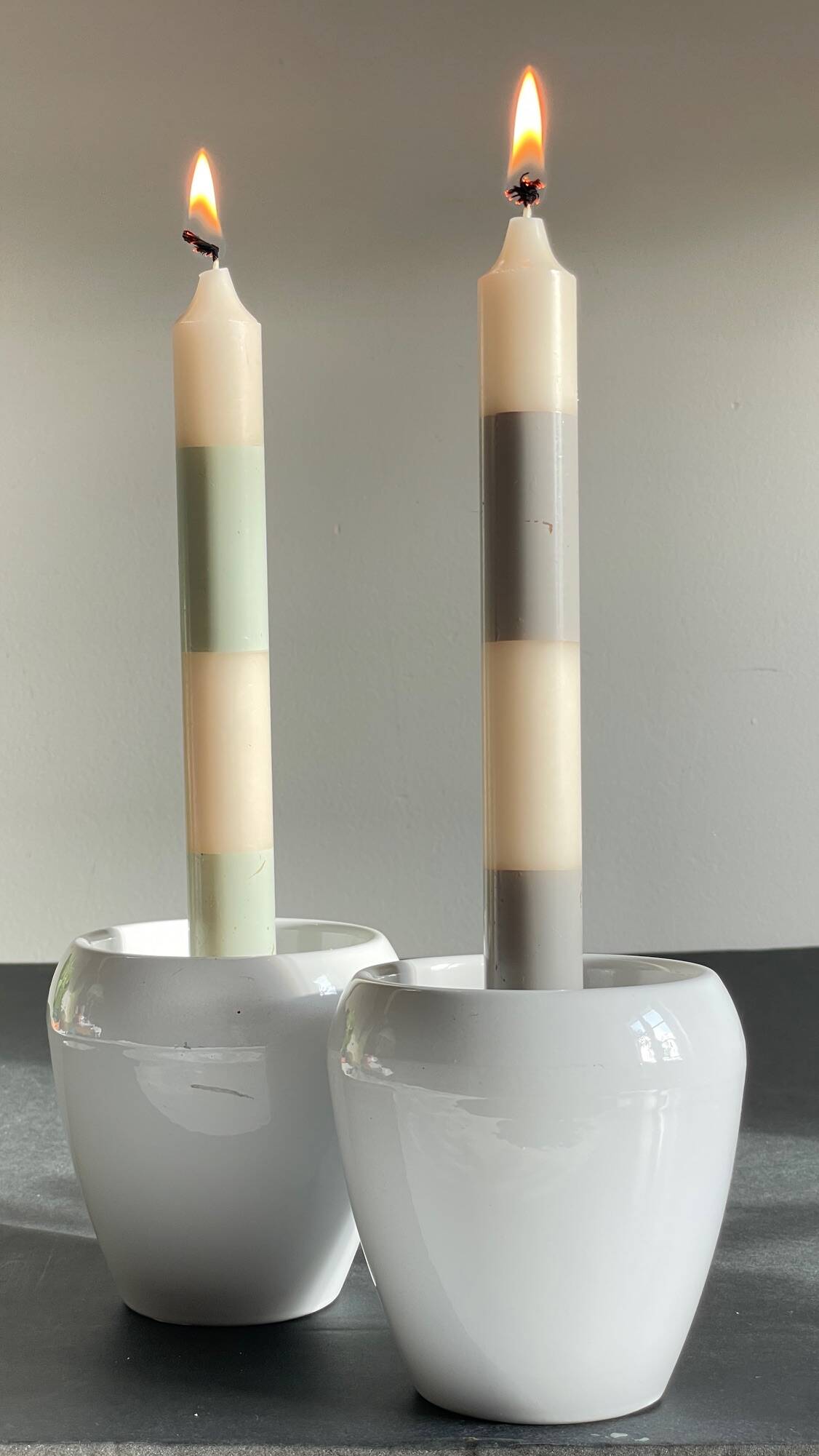 Pair of White Ceramic Candle Holders