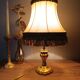 Chic retro lamp with a bronze pagoda fringe shade, 1950.