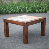 small ceramic coffee table herbarium feet wood, table signed R.capron