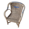 fauteuil chaise enfant en rotin vintage aved detail bleu a raviver sinon bon etat