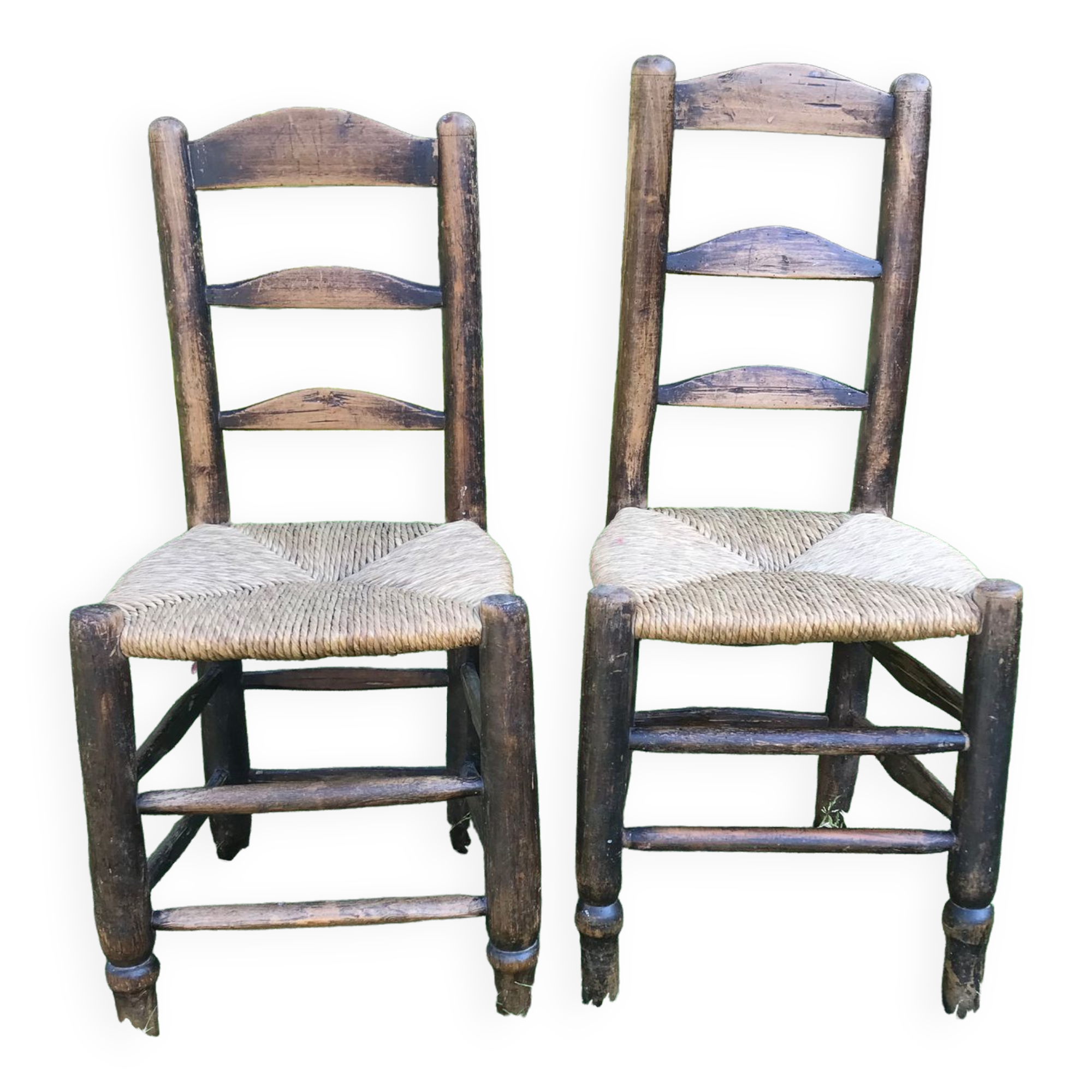 Pair of oak and straw chairs, 19th century period.