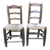 Pair of oak and straw chairs, 19th century period.