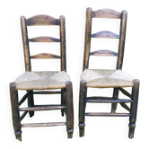 Pair of oak and straw chairs, 19th century period.