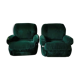 Pair of vintage armchairs in green velvet foret and chrome
