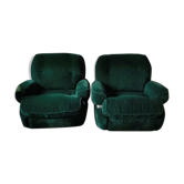 Pair of vintage armchairs in green velvet foret and chrome